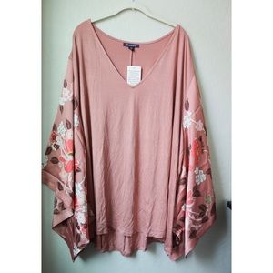 NWT Roamans bohemian mauve flowy blouse 3X 30/32